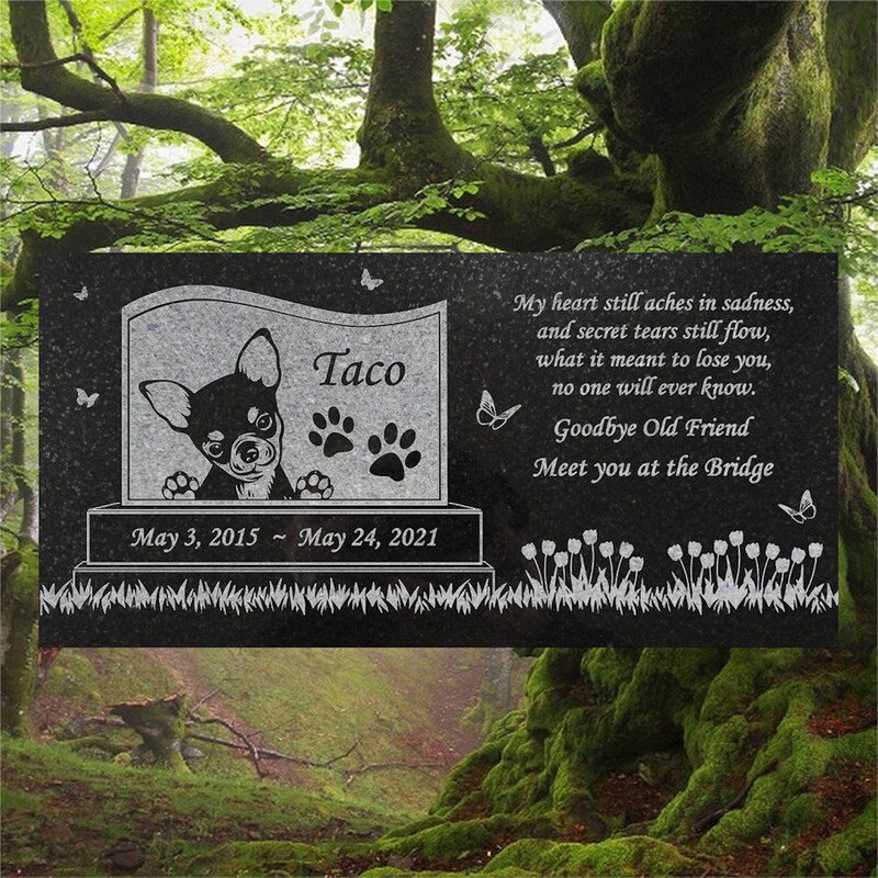 Chihuahua Personalized Dog Memorial - Granite Stone Pet Grave Marker - 6x12 - Taco